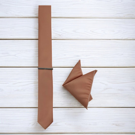 Peach   - Istanbul Fashion Slim Tie, Plain Satin