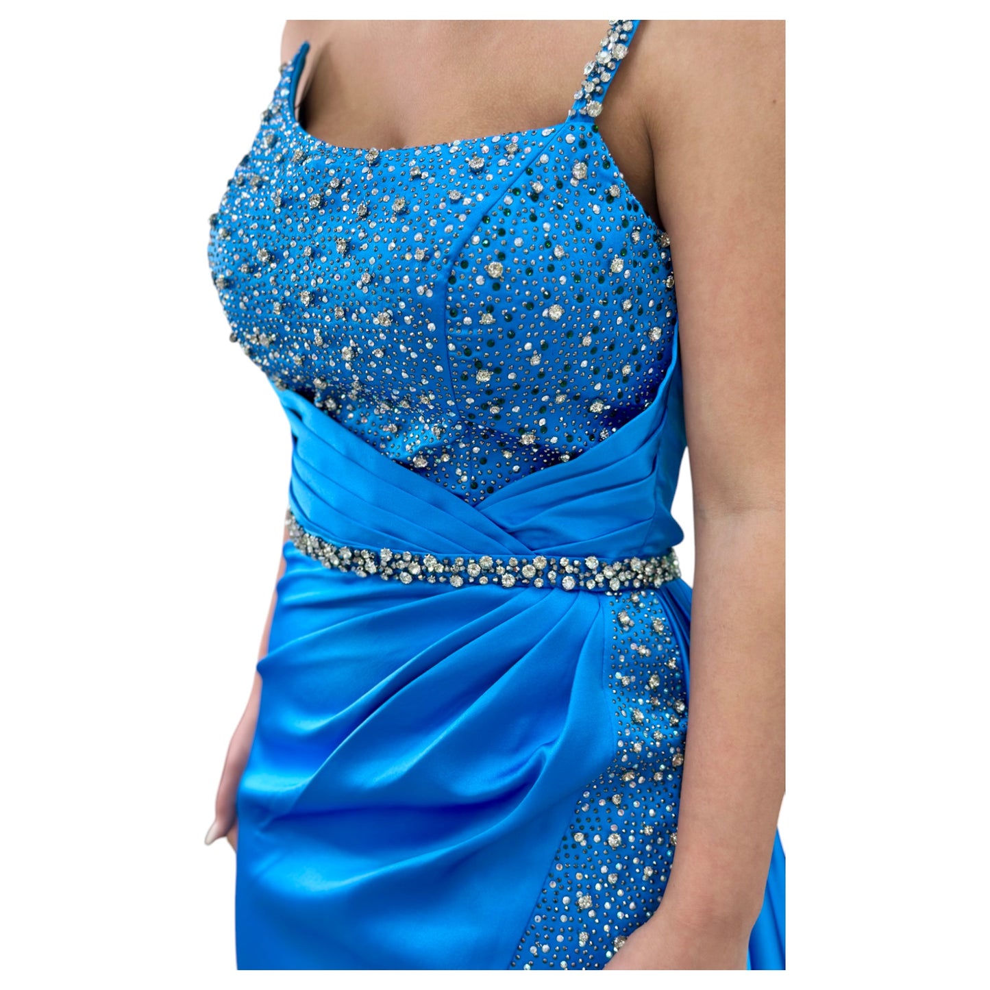 Sexy Blue Long Dress- Detailed with Beautiful Crystals and Sequins
