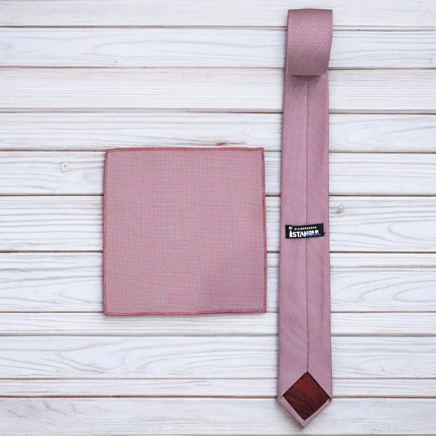 Light and Dark Reddish Pink - Istanbul Fashion Slim Tie, Textured Fabric