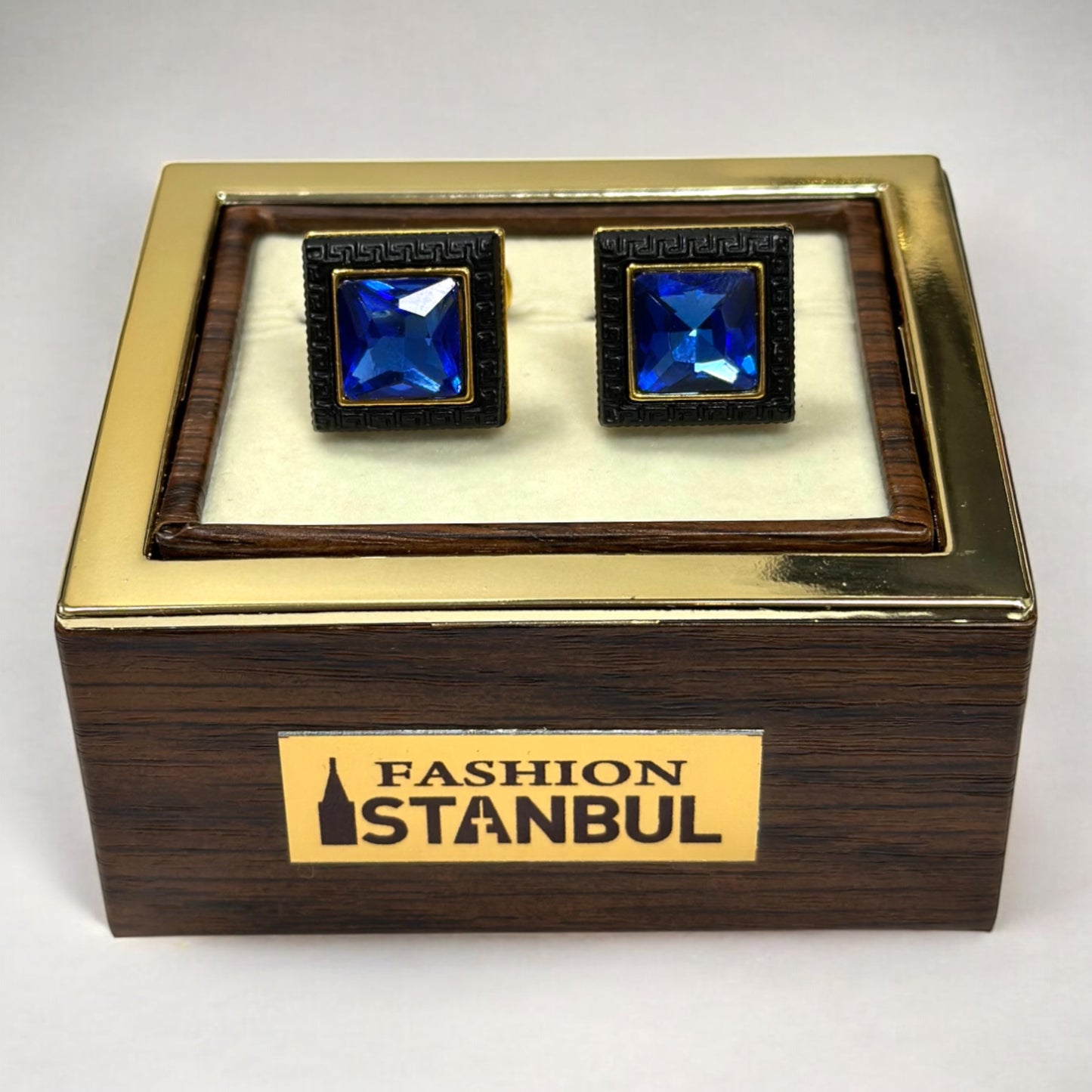 Square Royal Blue Jewel with Gold Exterior  - Istanbul Fashion Cufflinks - 63