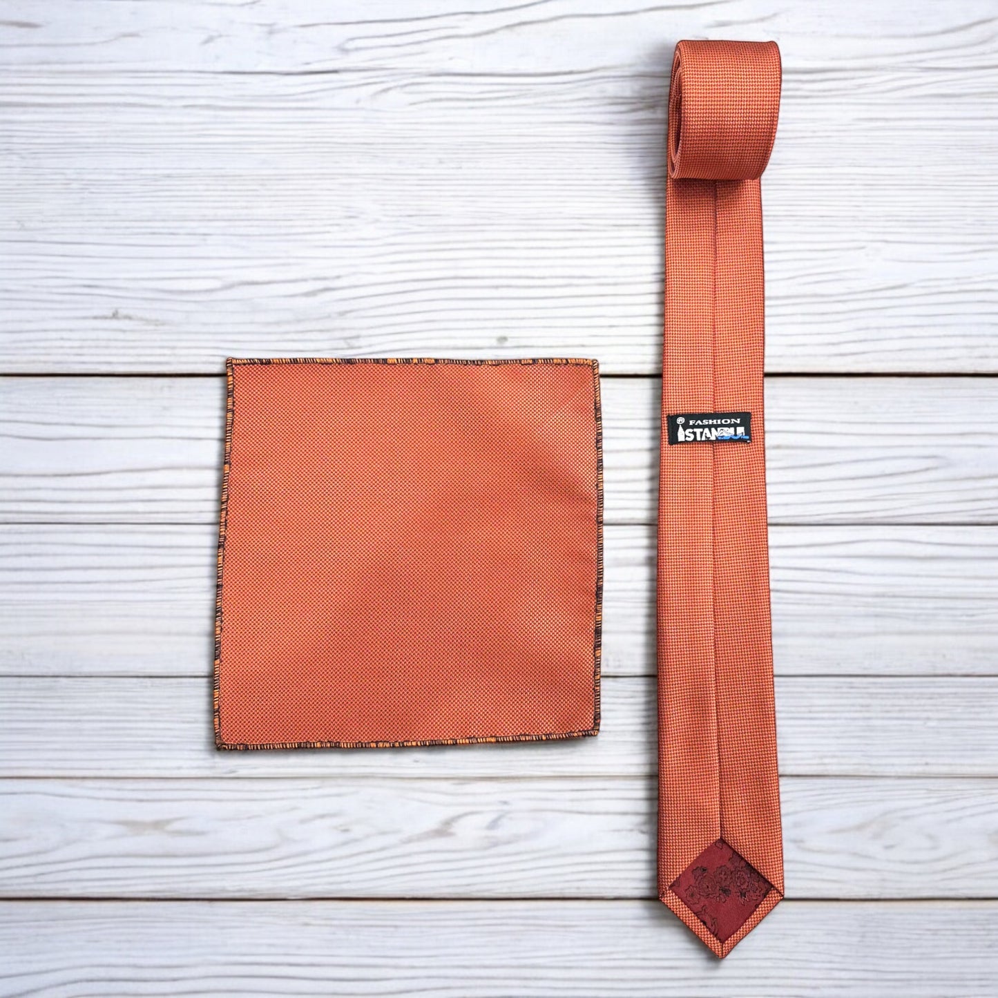 Rusty Orange  - Istanbul Fashion Slim Tie, Textured Fabric
