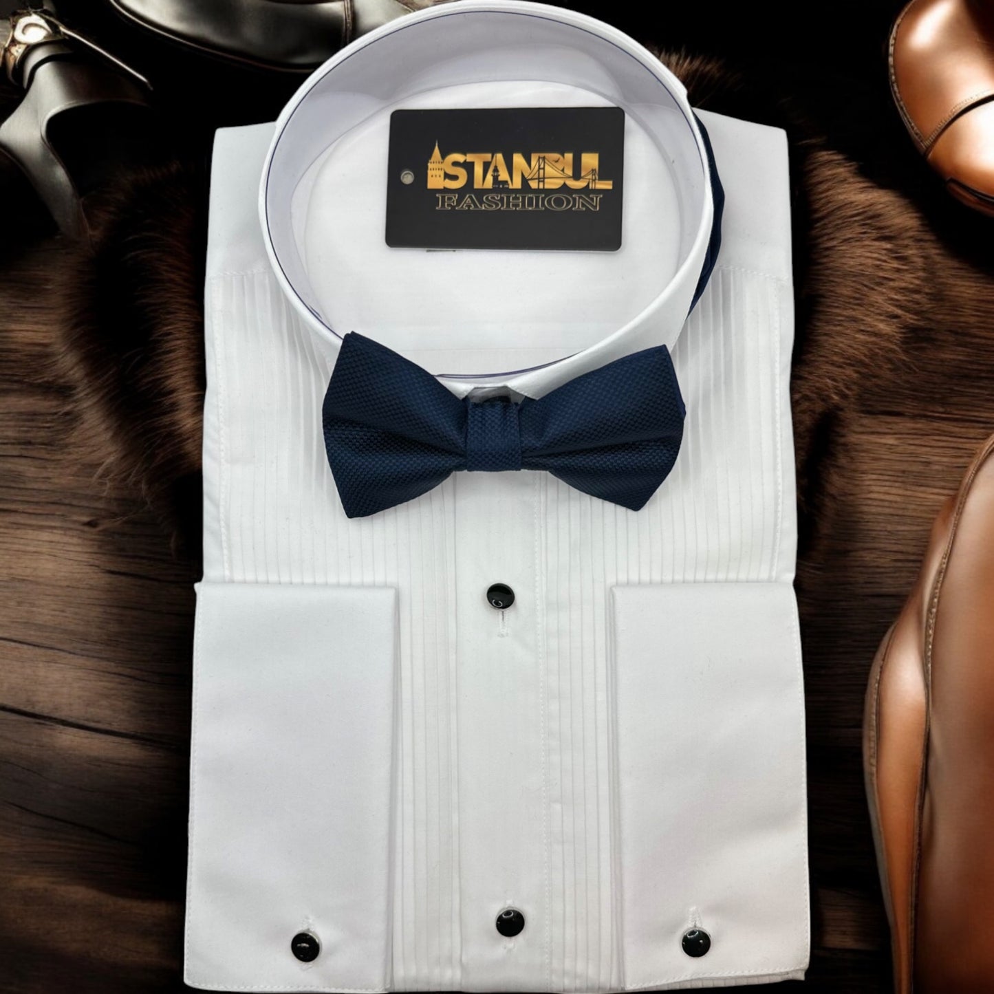 Fashionable  Navy Tie with Adjustable Strap - Reversible
