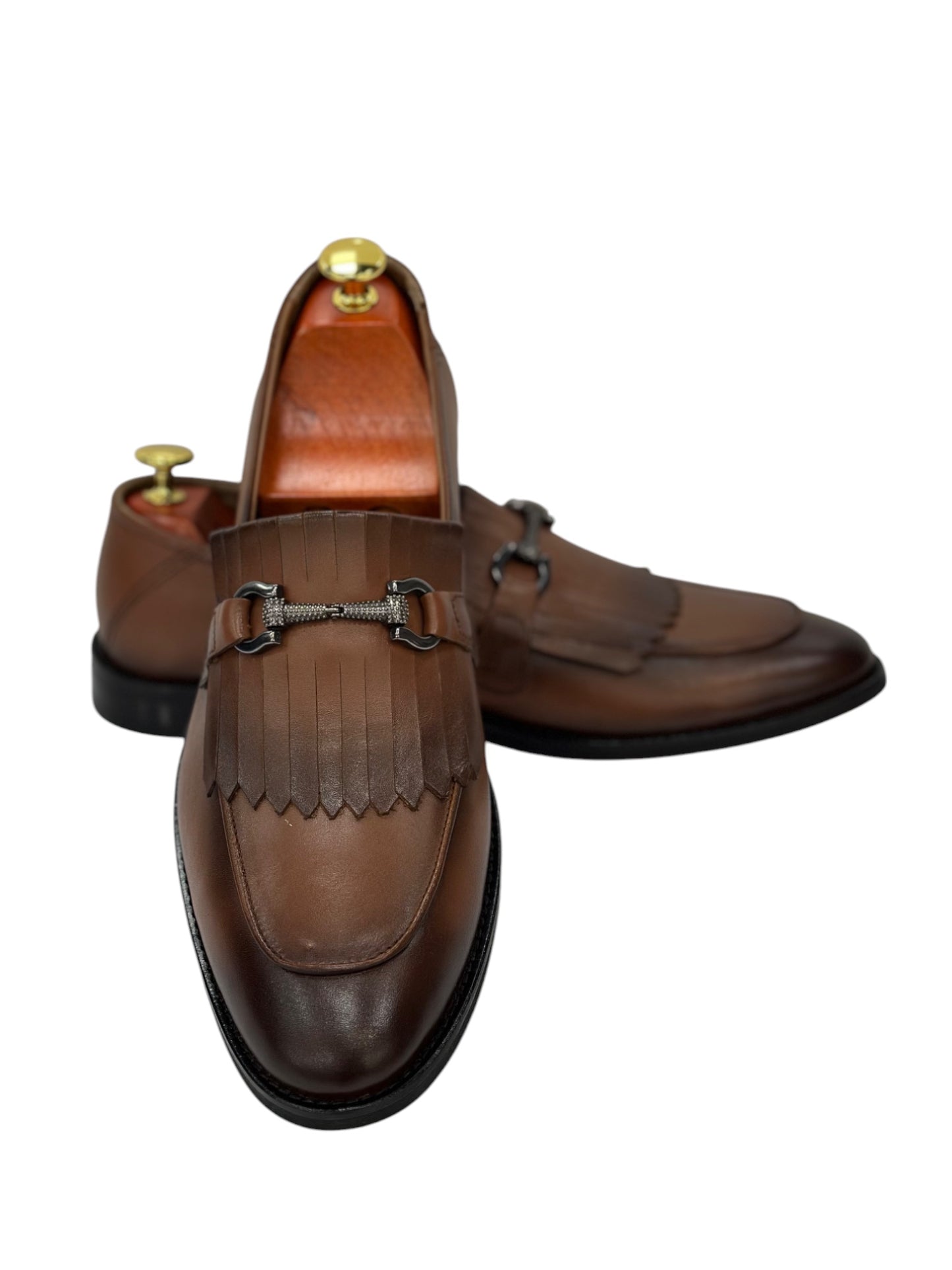 Brown Istanbul Fashion by Raad Red Bottom Shoes with Chrome Finish Metal-901TAB