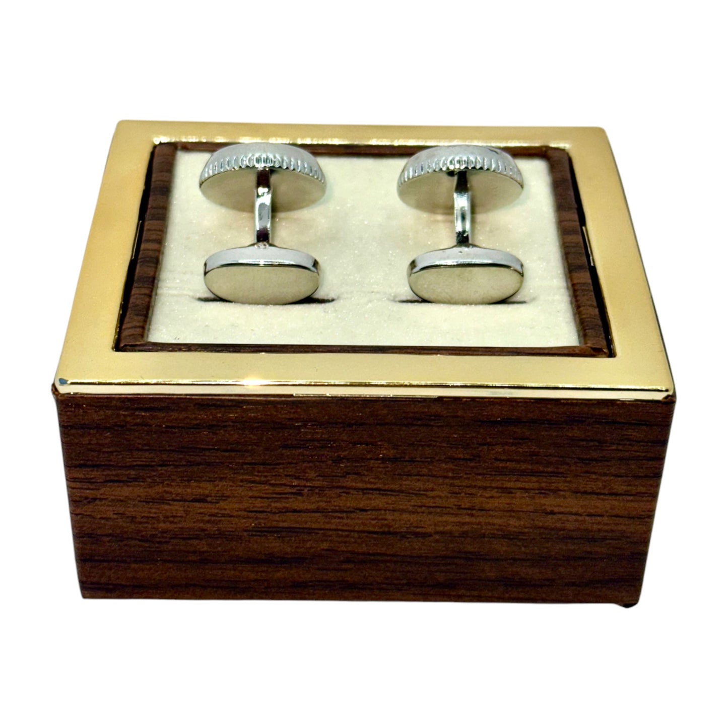 Round Silver Istanbul Fashion Cufflinks - Stainless Steel Exterior with Royal Blue and Rose Gold Detailed Interior - 8