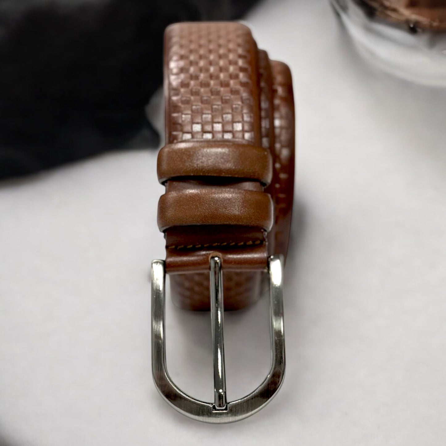 Brown Leather Belt with Silver Buckle - 14