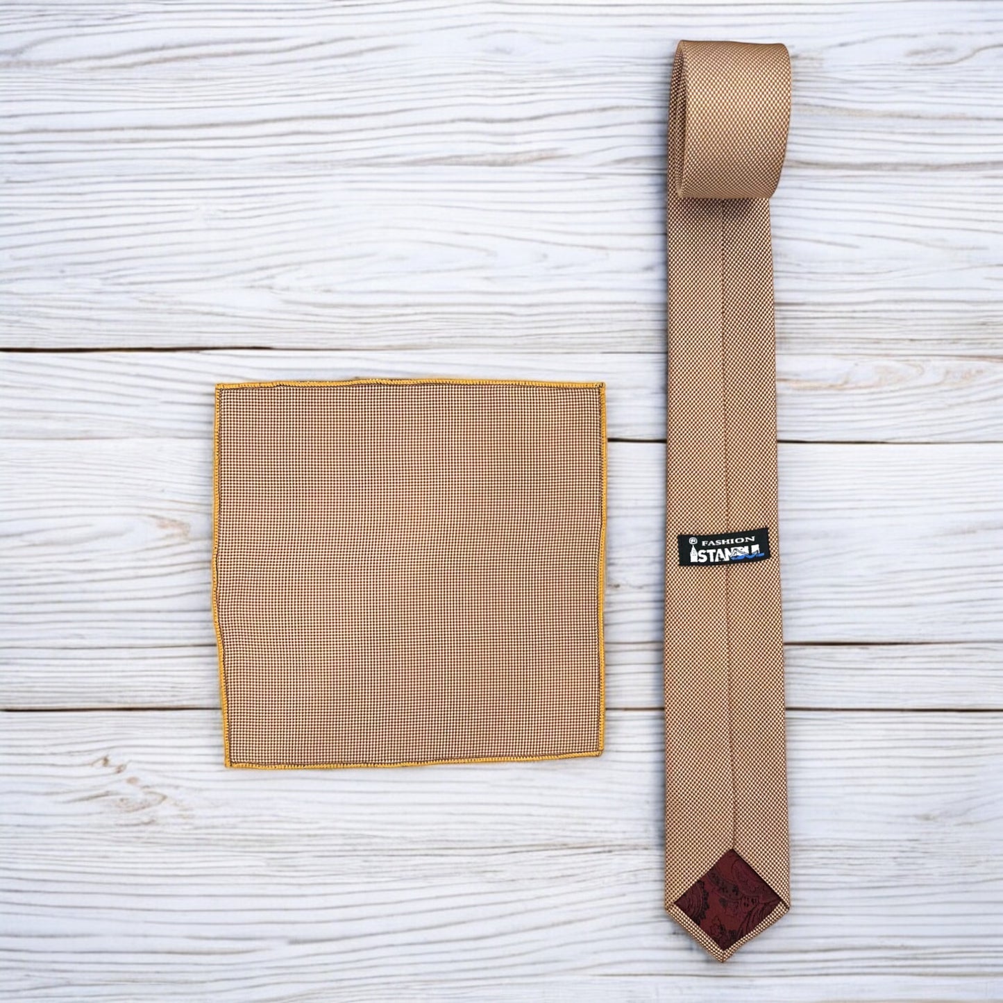 Light Golden Orange  - Istanbul Fashion Slim Tie, Textured Fabric