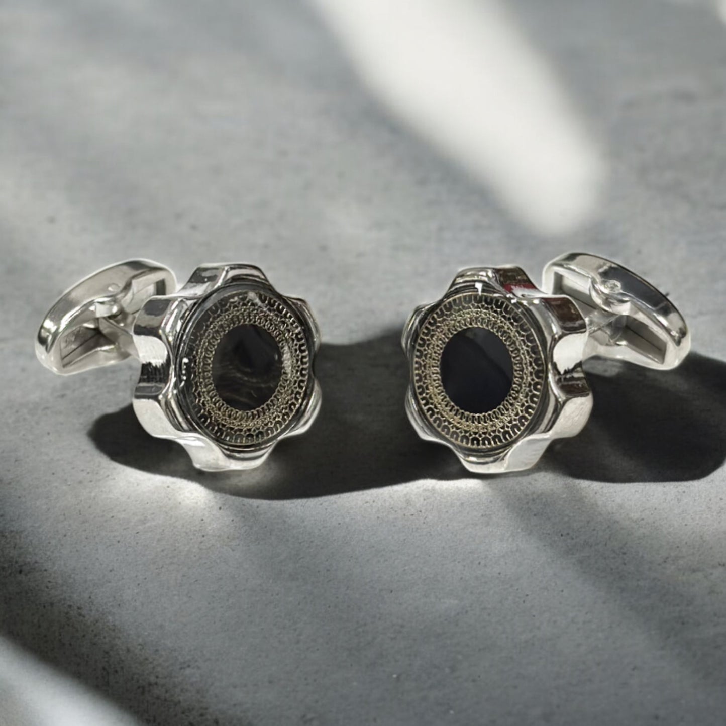 Silver with Black Detailing  Shaped Edges - Istanbul Fashion Cufflinks - 46