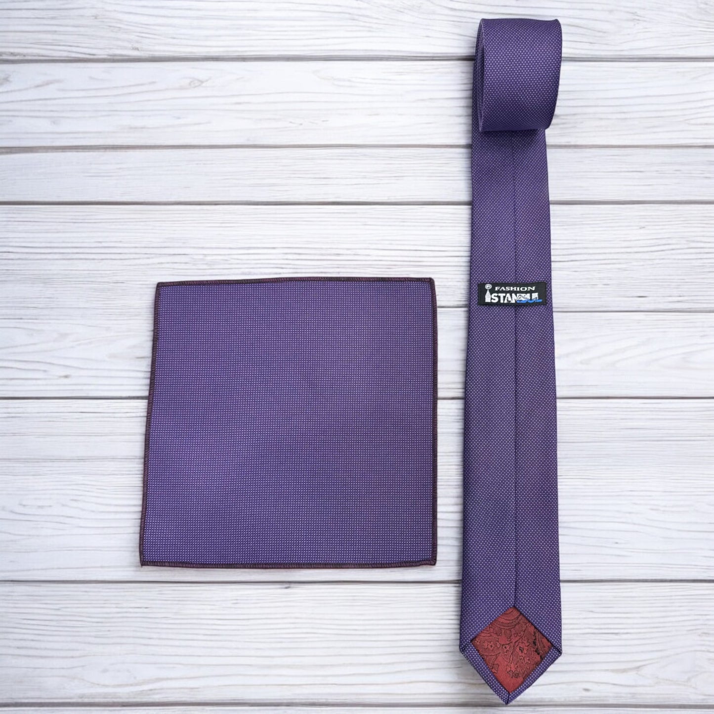 Dark Plum Purple with Lighter Dots Istanbul Fashion Slim Tie, Textured Fabric