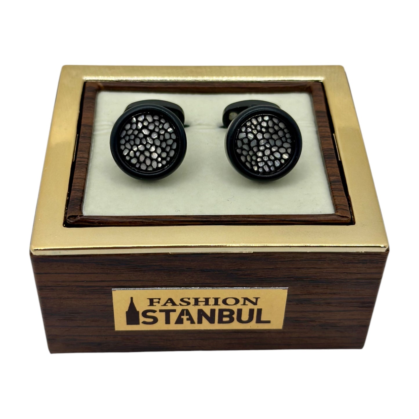 Mat Black Round  Round Istanbul Fashion Cufflinks - 30