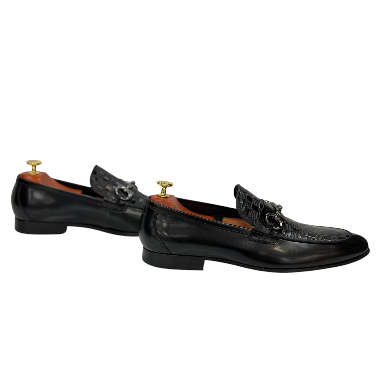 Black Detailed Leather dress Shoes-Chrome Metal Finish Details-120 2206