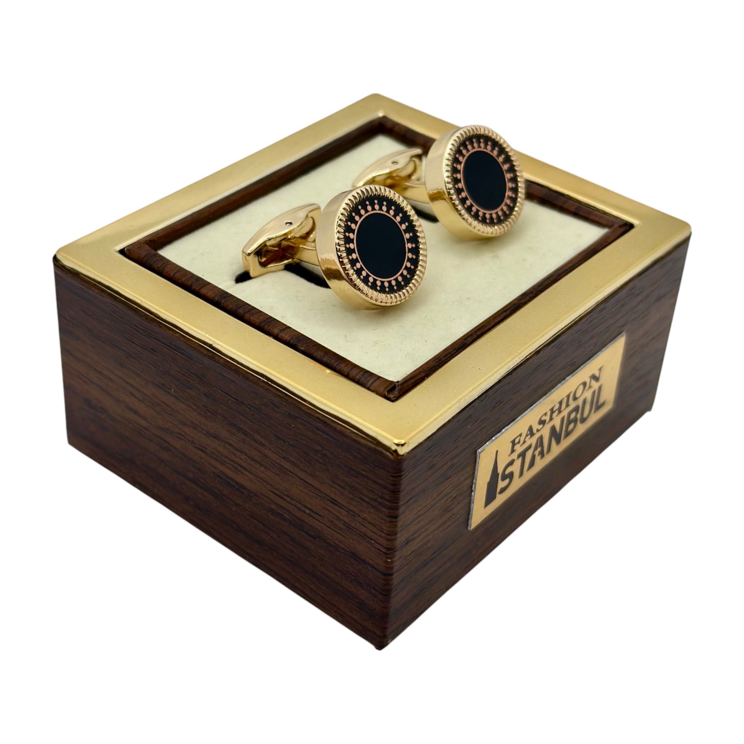 Round Istanbul Fashion Cufflinks -Black with Gold and Rose Gold Mixed in Luxury Details - 16