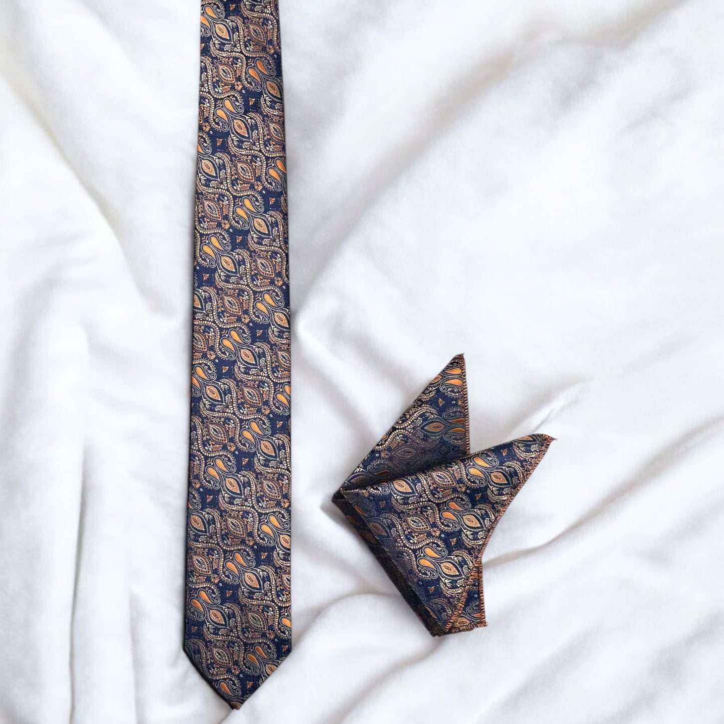 Elegancy of Navy and Touch of Orange -Istanbul Fashion Tie - Classic Wide