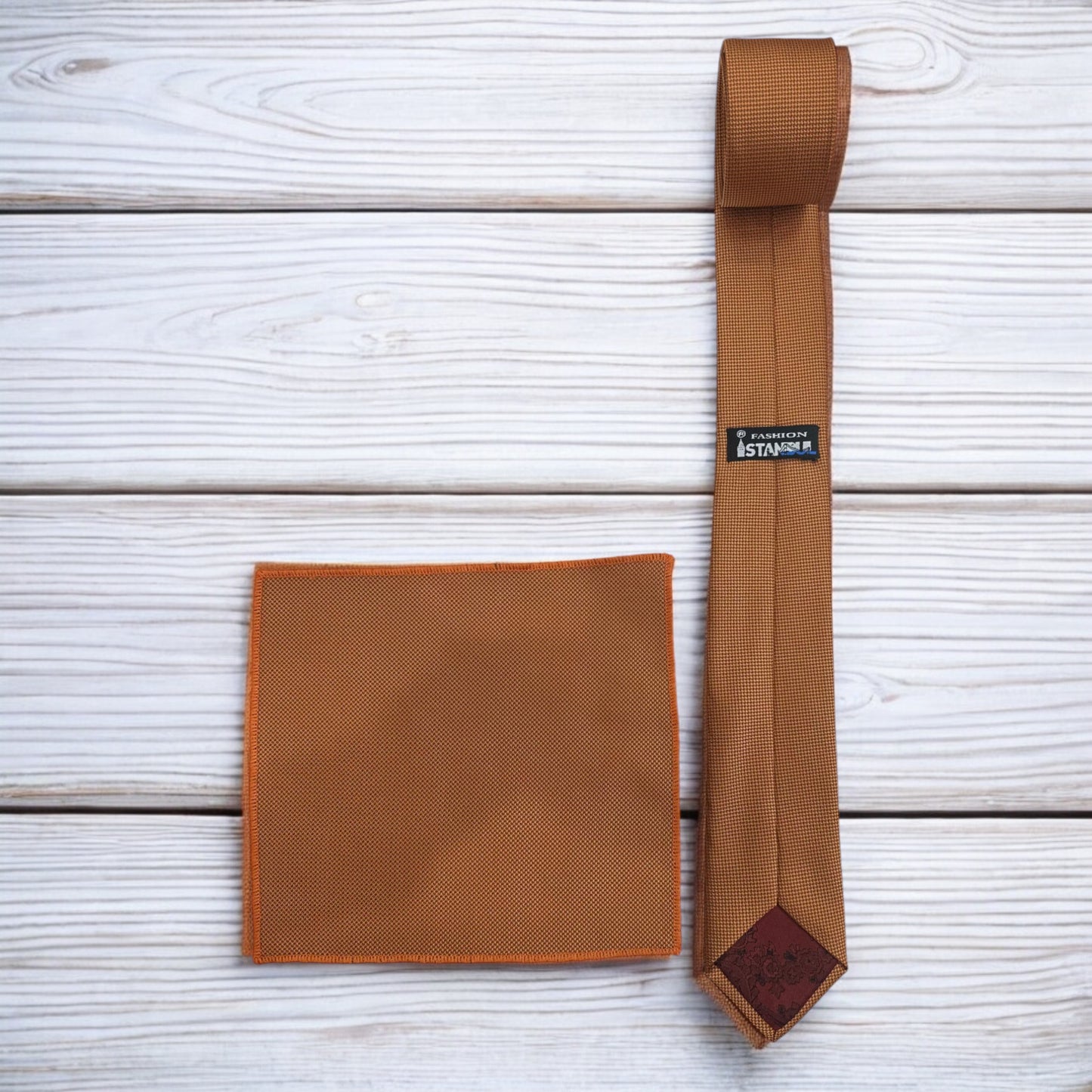 Dark Orange with Dark Lines  - Istanbul Fashion Slim Tie, Textured Fabric