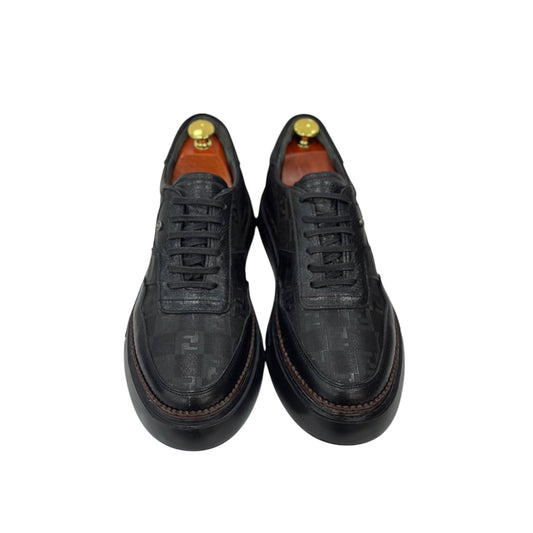 Black Sneakers - Unique  Textured Leather- with Brown Thread Details -228-SP10