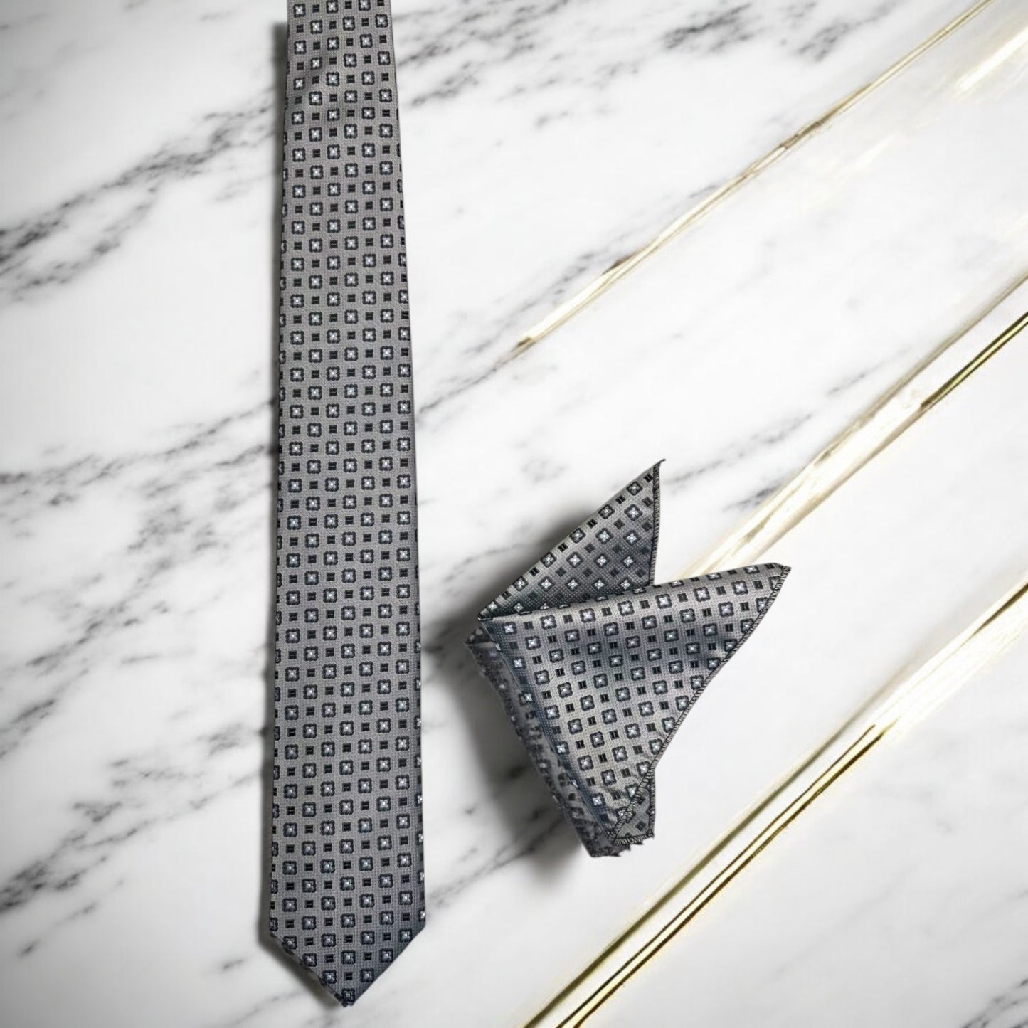 Patterned Black and Gray Mini Squares- Istanbul Fashion Tie - Classic Wide