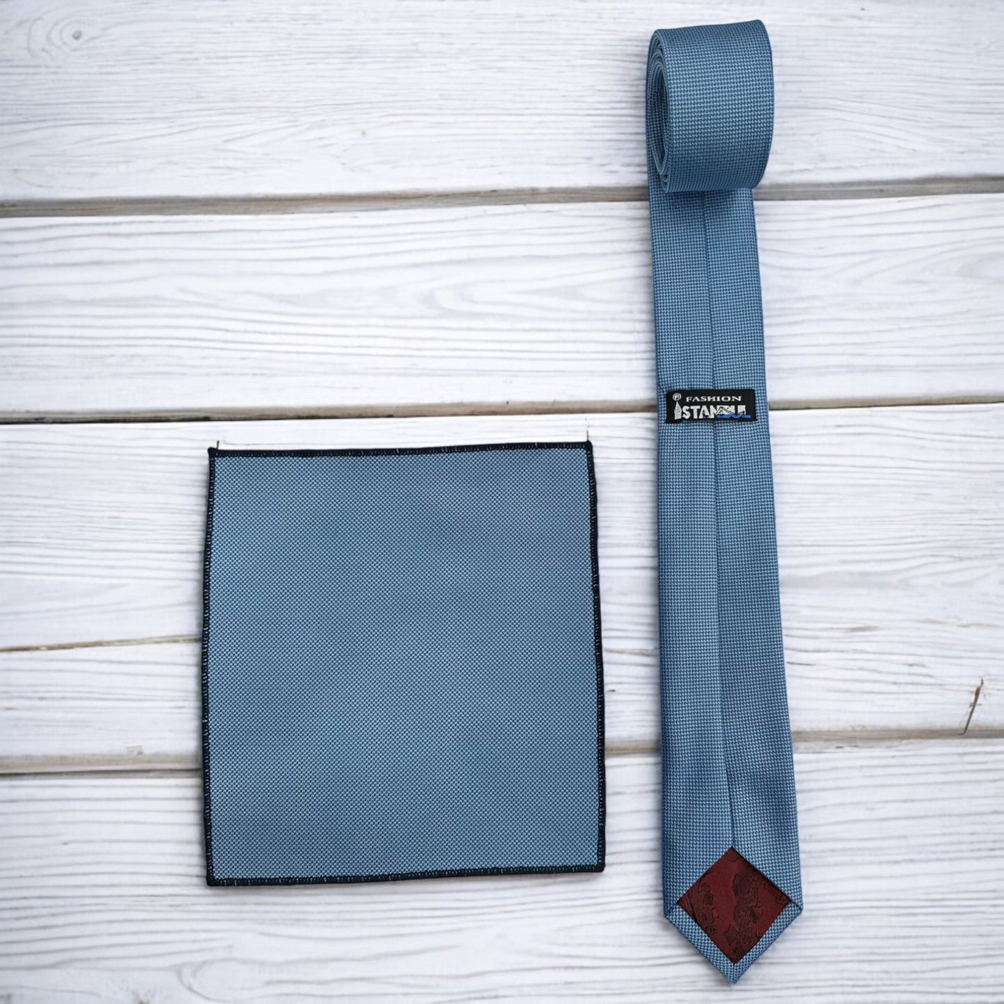 Dusty Blue with Darker Dots - Istanbul Fashion Slim Tie, Textured Fabric
