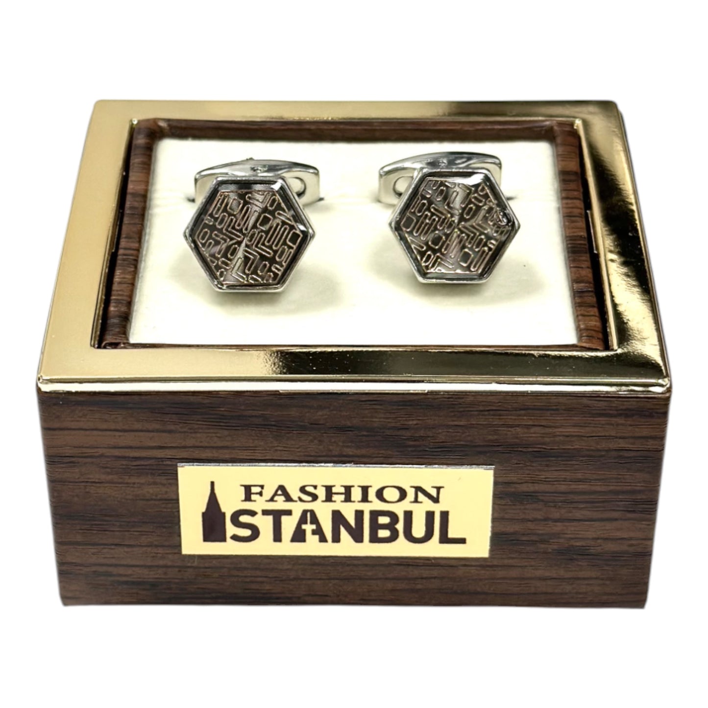 Pentagon Silver Combined with Rose Gold Details - Istanbul Fashion Cufflinks -56