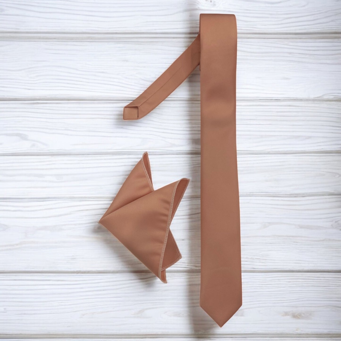 Peach   - Istanbul Fashion Slim Tie, Plain Satin