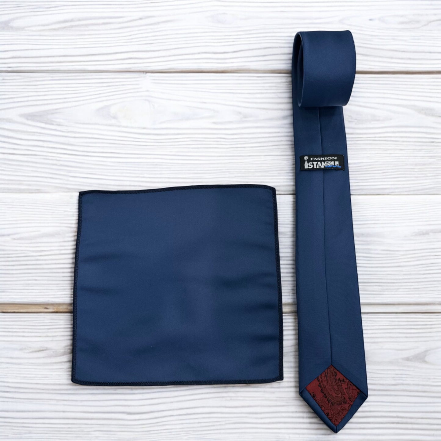 Royal Navy Blue - Istanbul Fashion Slim Tie, Plain Satin