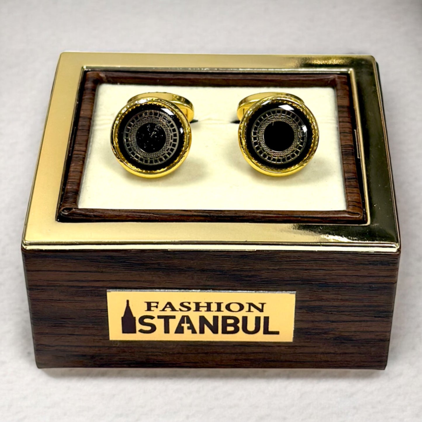 Round Black Contrasted with Gold. Details  - Istanbul Fashion Cufflinks - 64