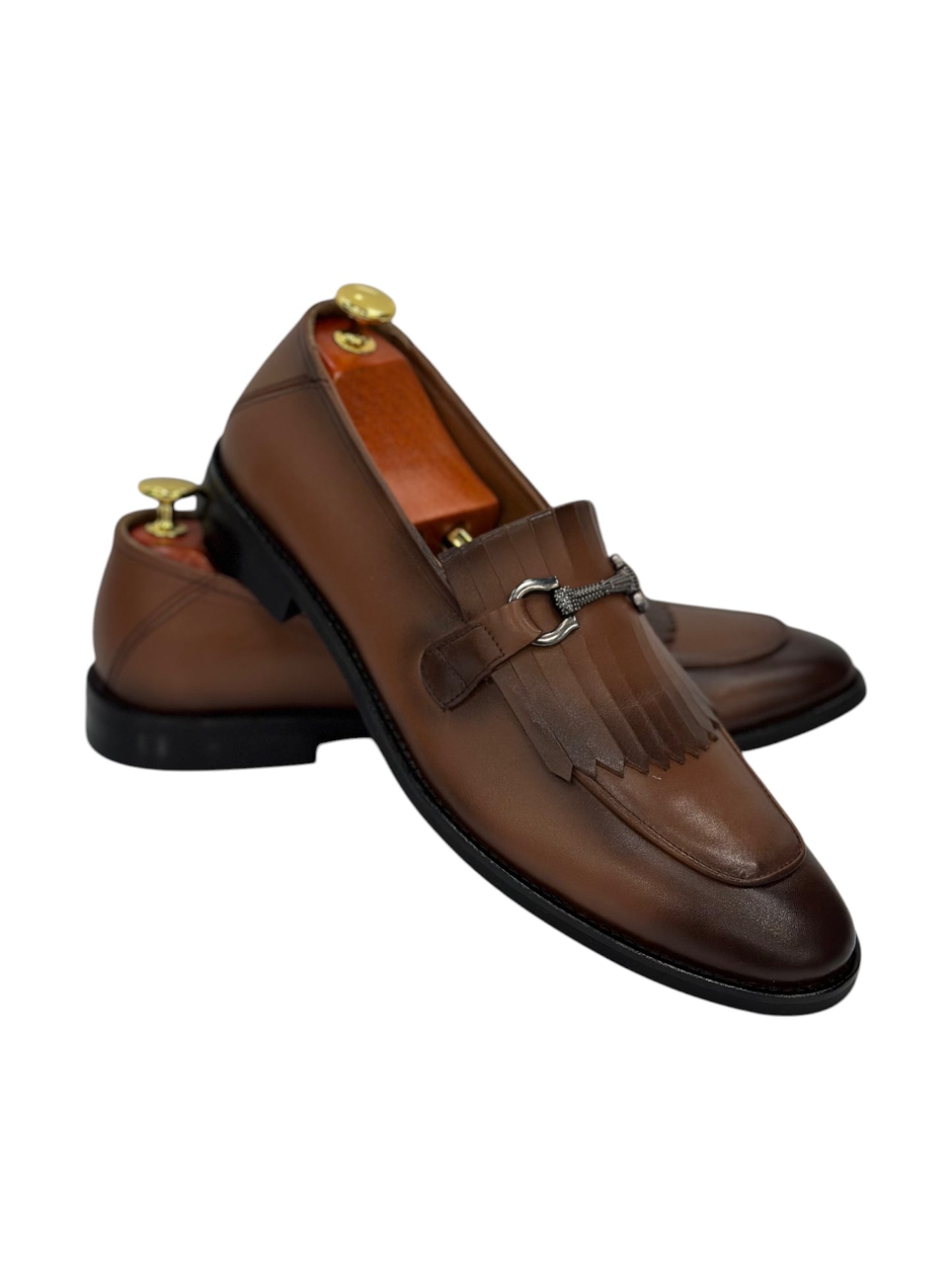 Brown Istanbul Fashion by Raad Red Bottom Shoes with Chrome Finish Metal-901TAB