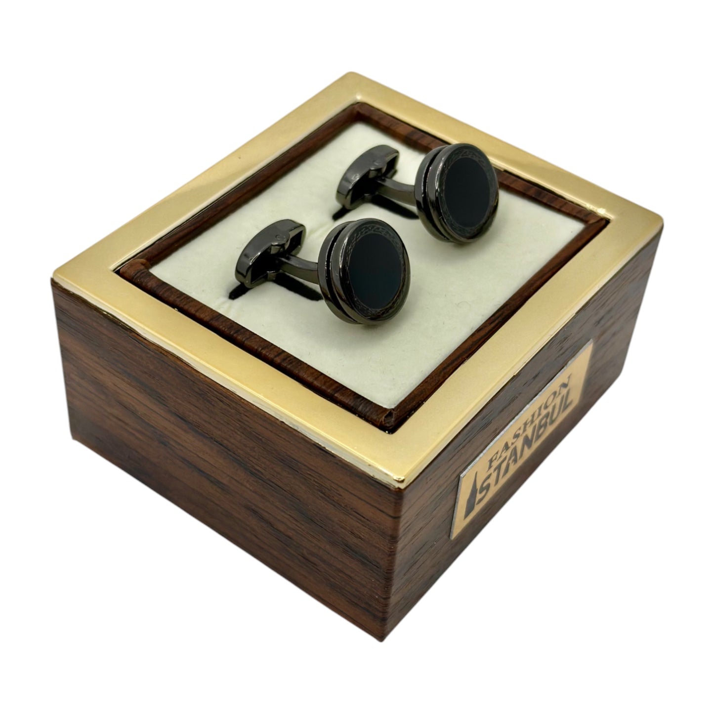 Round Istanbul Fashion Cufflinks  Detailed with Darkest Black and Chrome  - 20