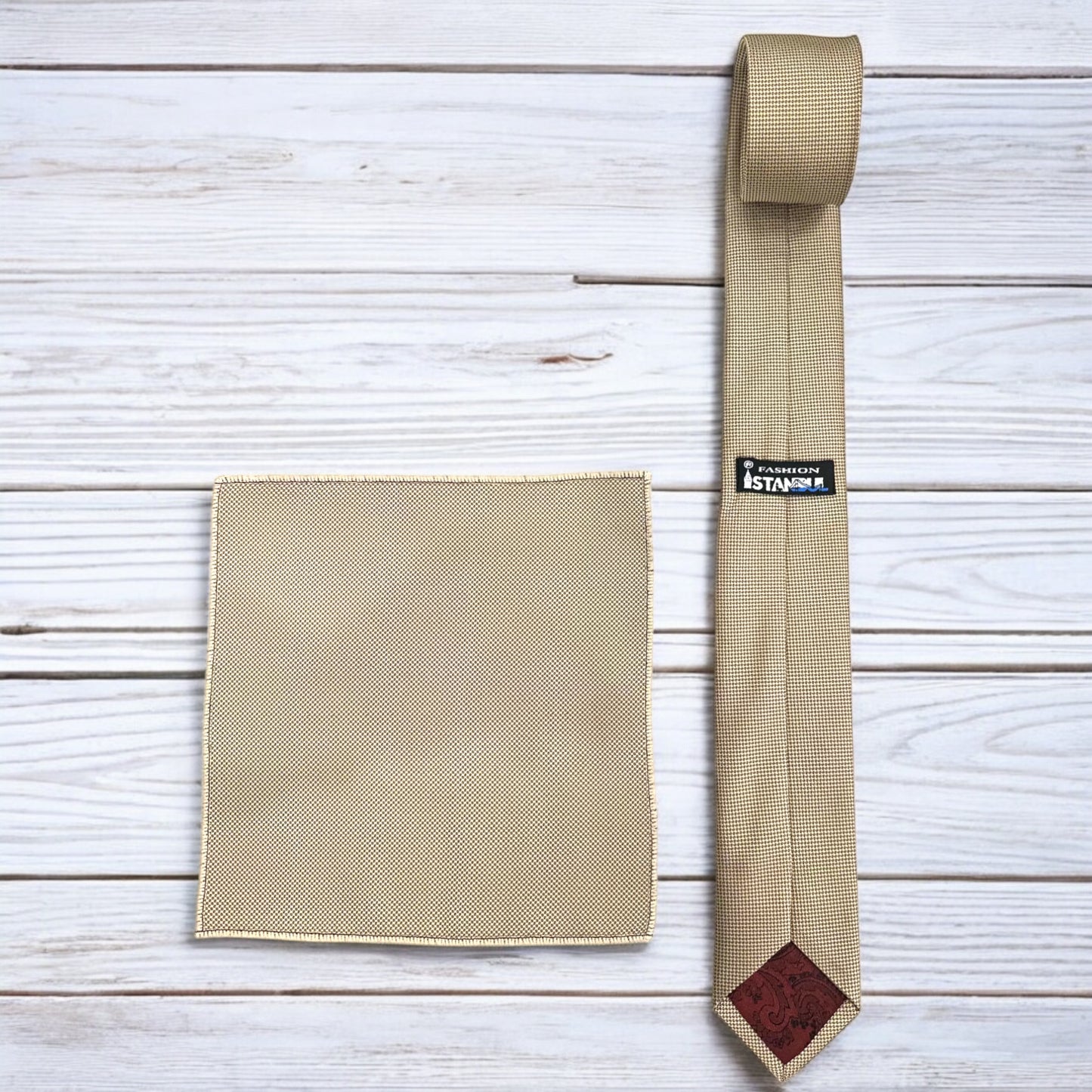 Champagne  with Dark Dots Istanbul Fashion Slim Tie, Textured Fabric