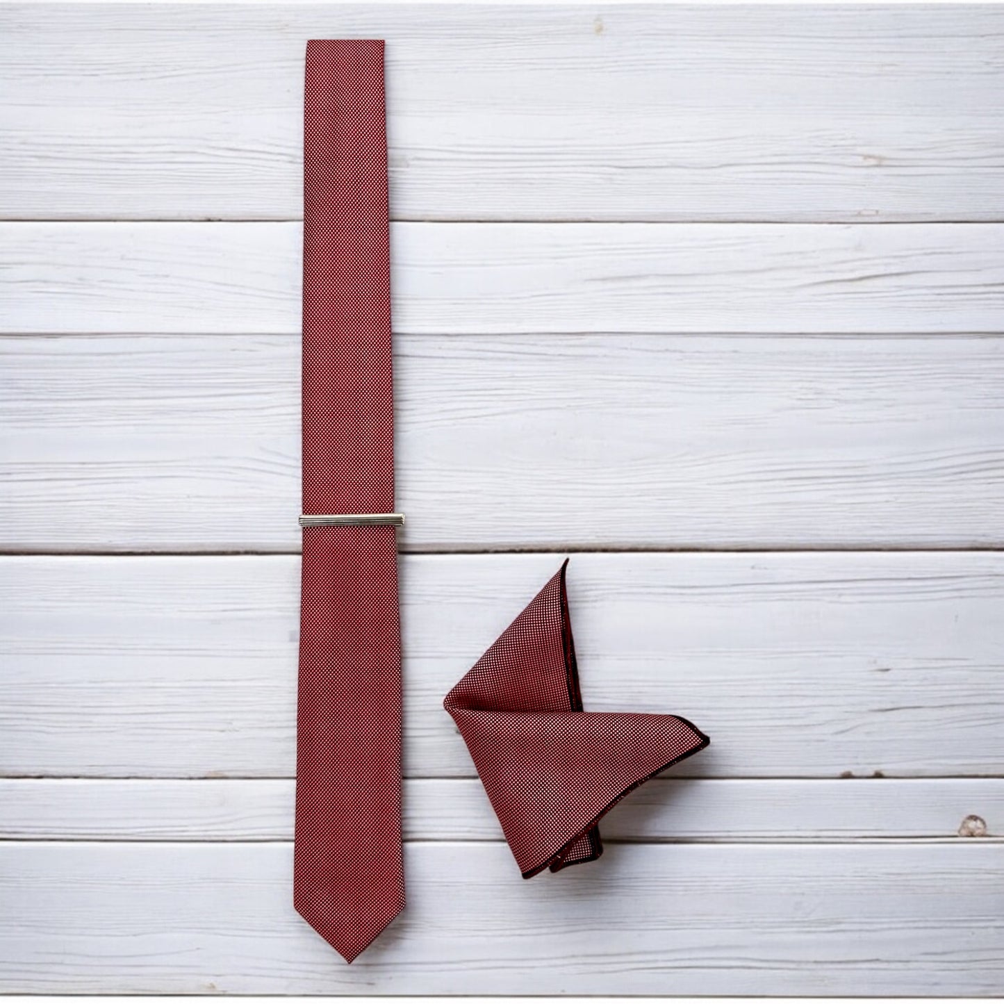 Red with White Lines  - Istanbul Fashion Slim Tie, Textured Fabric