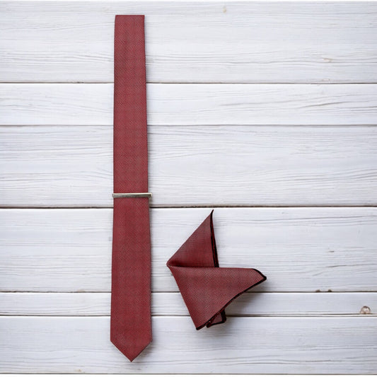 Red with White Lines  - Istanbul Fashion Slim Tie, Textured Fabric