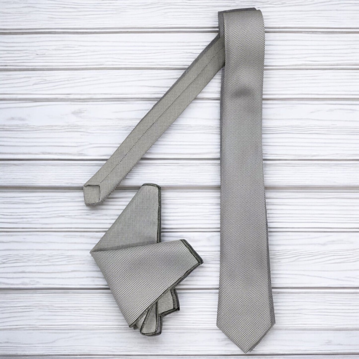 Lightest Gray with Dark Dots Istanbul Fashion Slim Tie, Textured Fabric