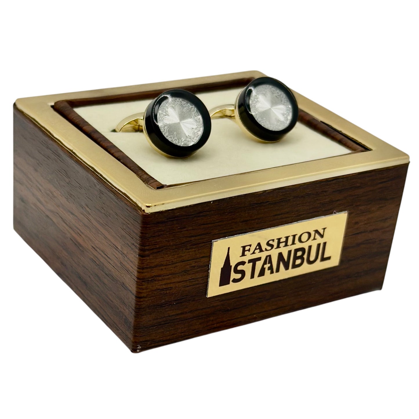 Round Istanbul Fashion Cufflinks - Black and Gold Exterior-Silver Mixture -2