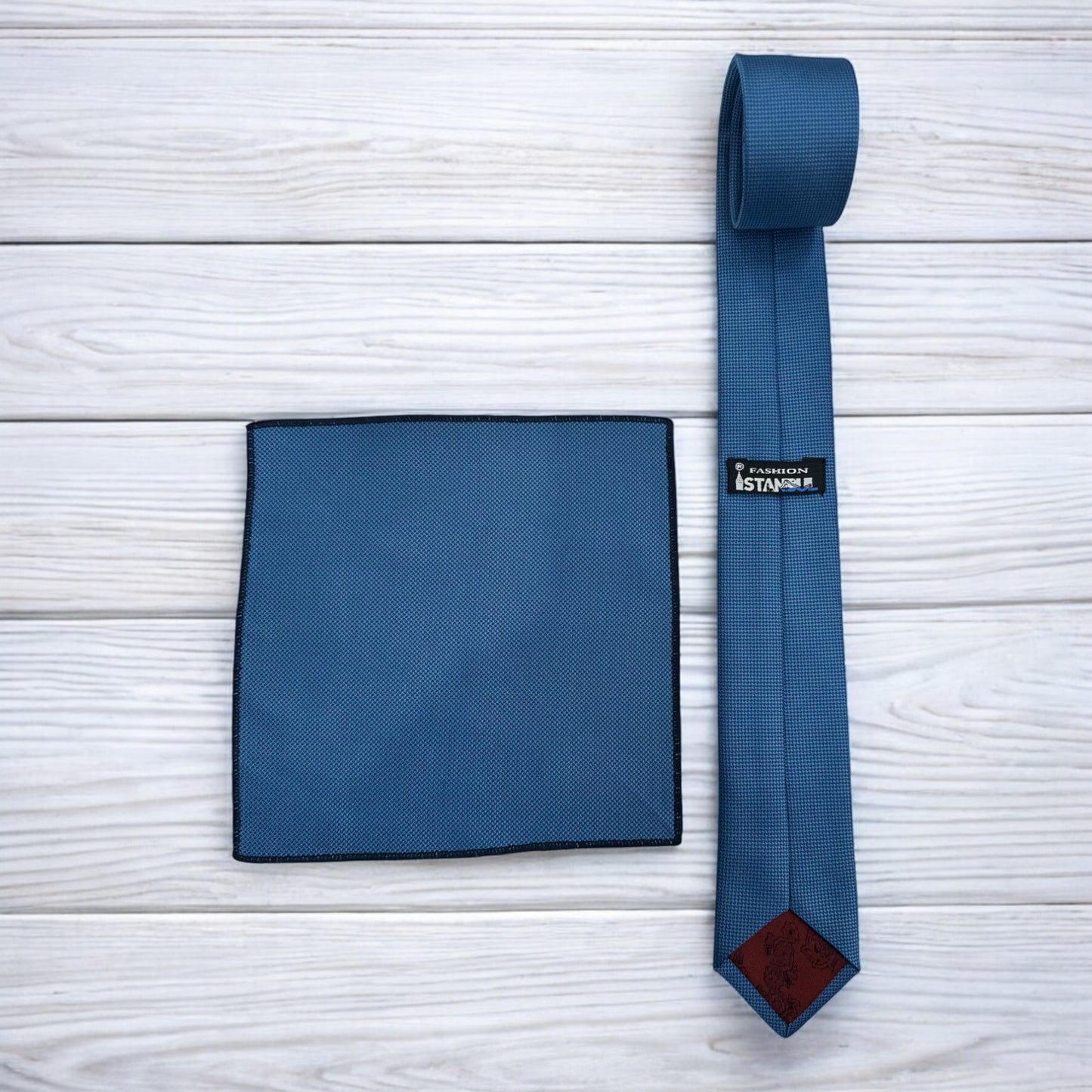 Classy Blue with Lines- Istanbul Fashion Slim Tie, Textured Fabric