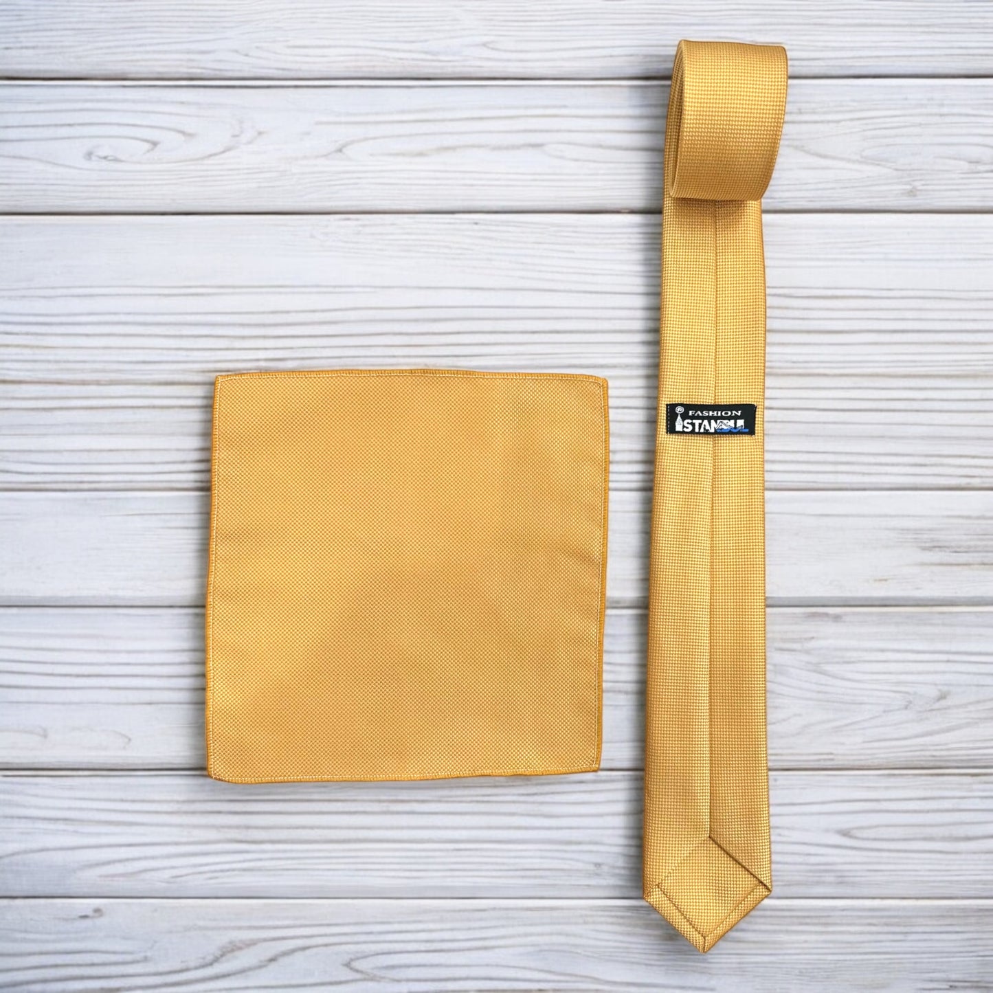 Gold with White Lines  - Istanbul Fashion Slim Tie, Textured Fabric