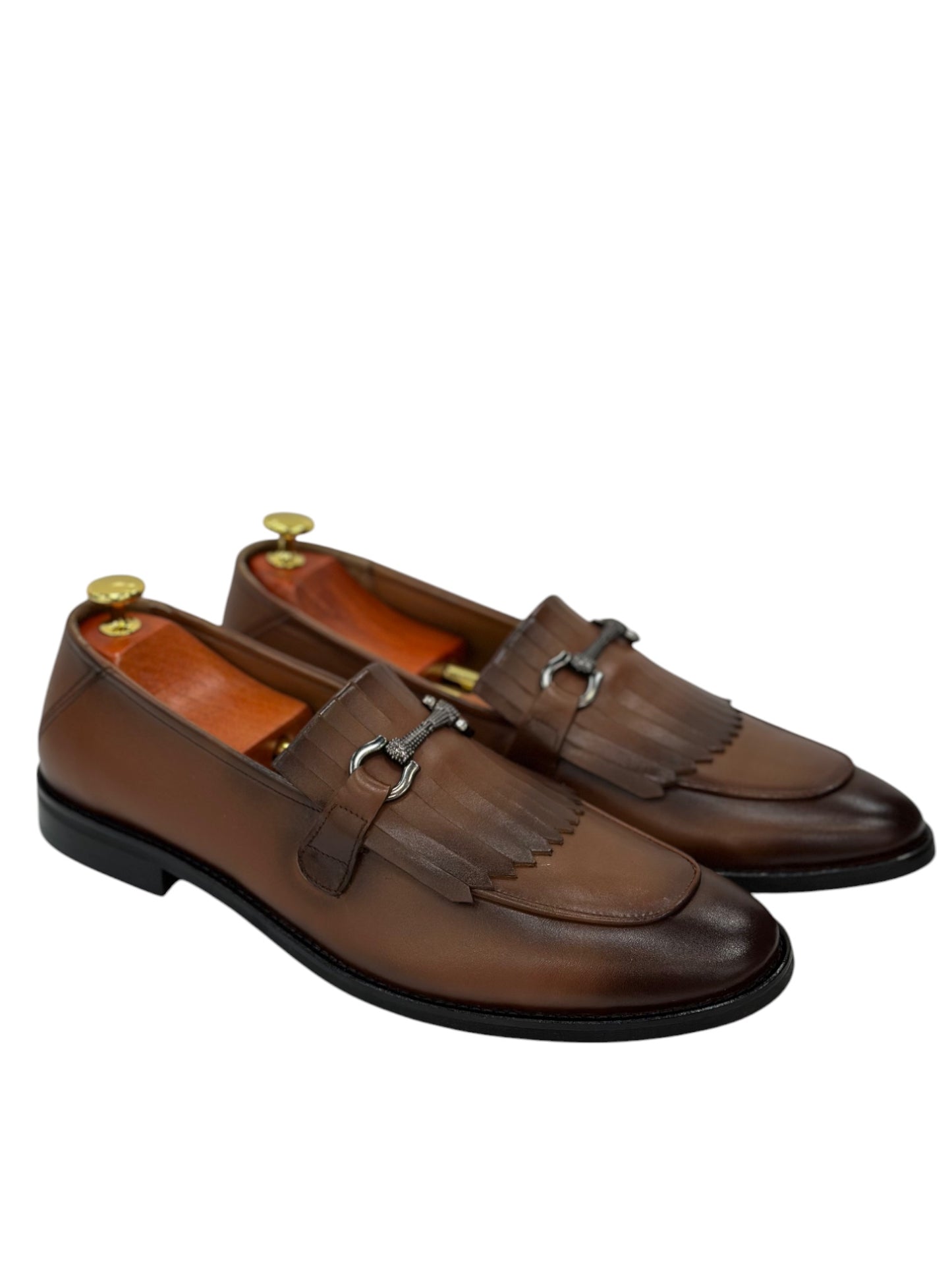 Brown Istanbul Fashion by Raad Red Bottom Shoes with Chrome Finish Metal-901TAB