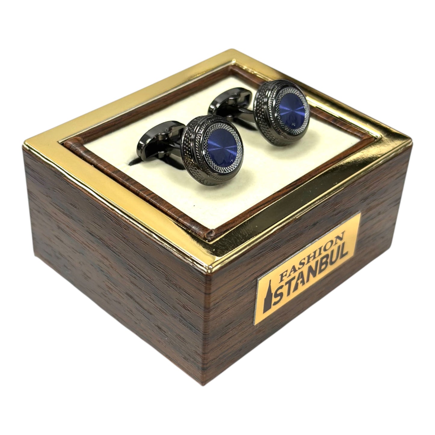 Chrome with Silver and Blue Interior  - Istanbul Fashion Cufflinks - 44