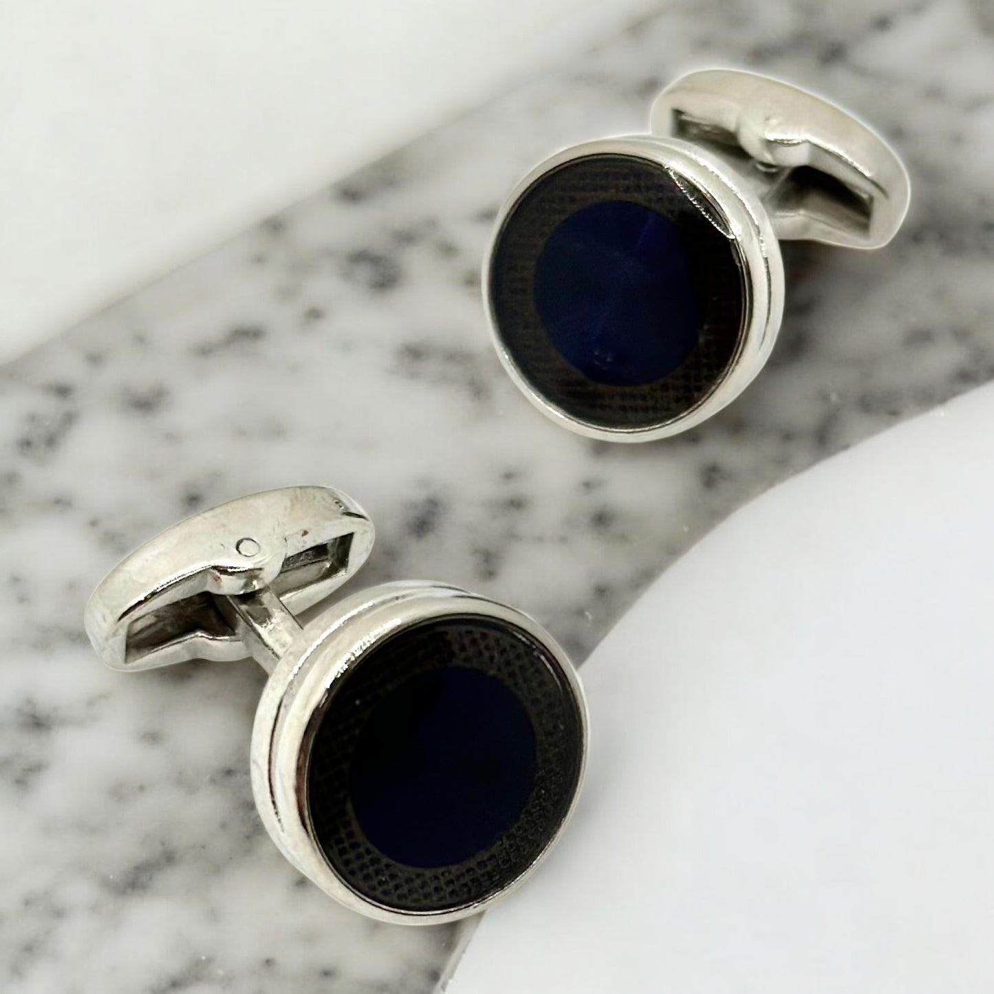 Silver and Blue  Shiny Round  Round Istanbul Fashion Cufflinks  - 28