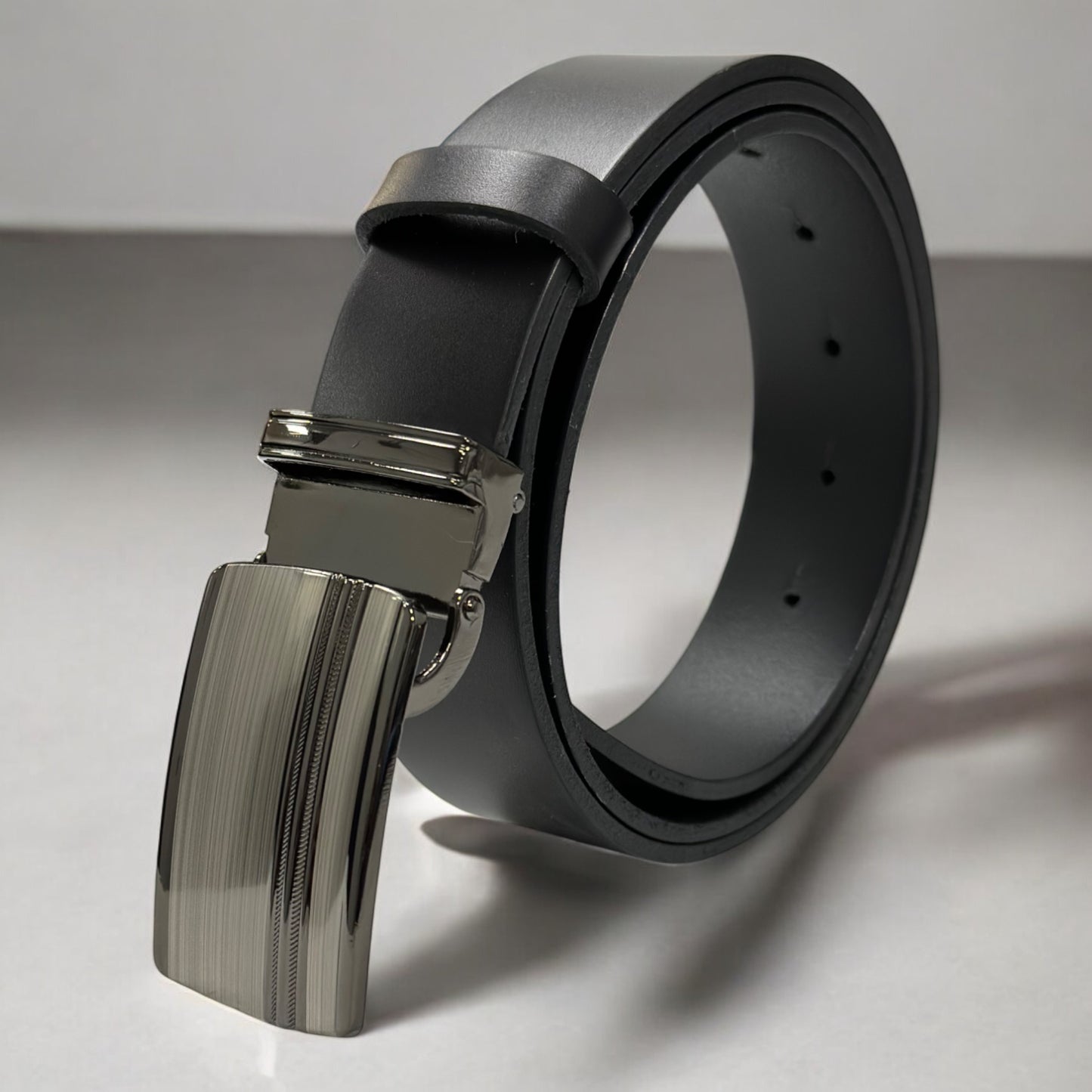 Black Matte Leather with Shiny Chrome Buckle - 6