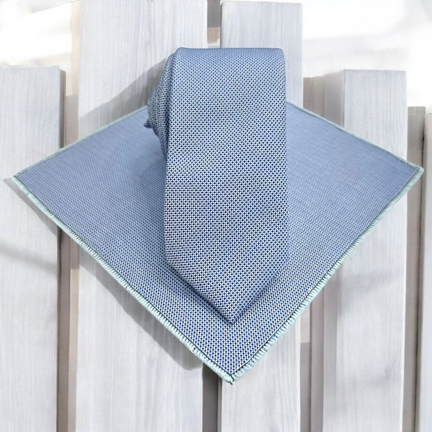 Classic Light Blue with Light and Dark Details - Istanbul Fashion Slim Tie, Textured Fabric