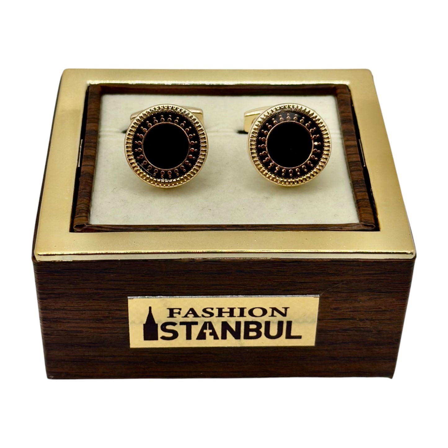 Round Istanbul Fashion Cufflinks -Black with Gold and Rose Gold Mixed in Luxury Details - 16