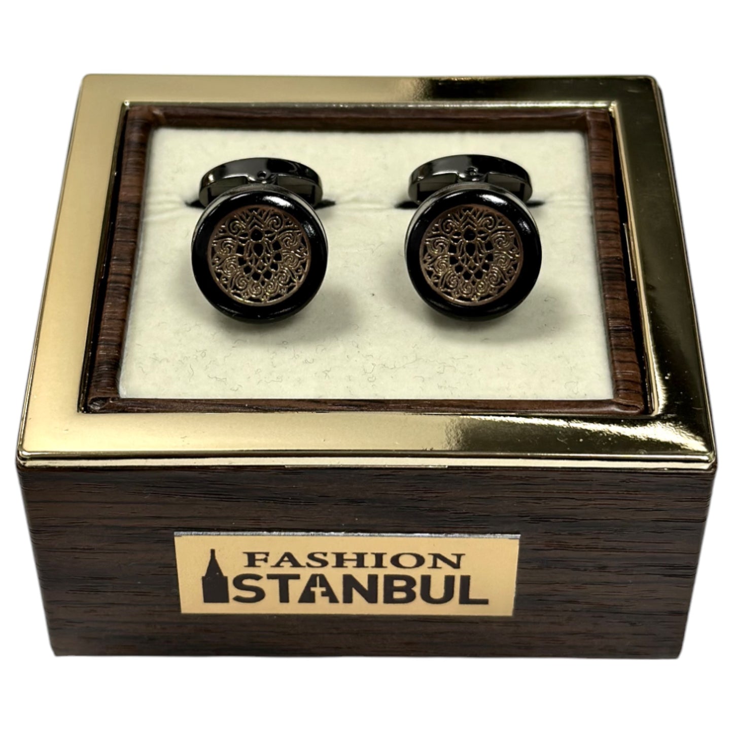 Simple Mixed Details of Black and Gold on Matte  Finish- Istanbul Fashion Cufflinks - 40
