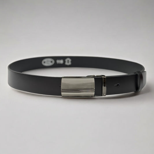Black Matte Leather with Shiny Chrome Buckle - 6