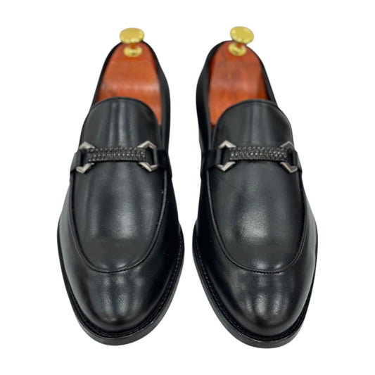 Black Dress Shoes , made with high quality leather with chrome metal details -4628