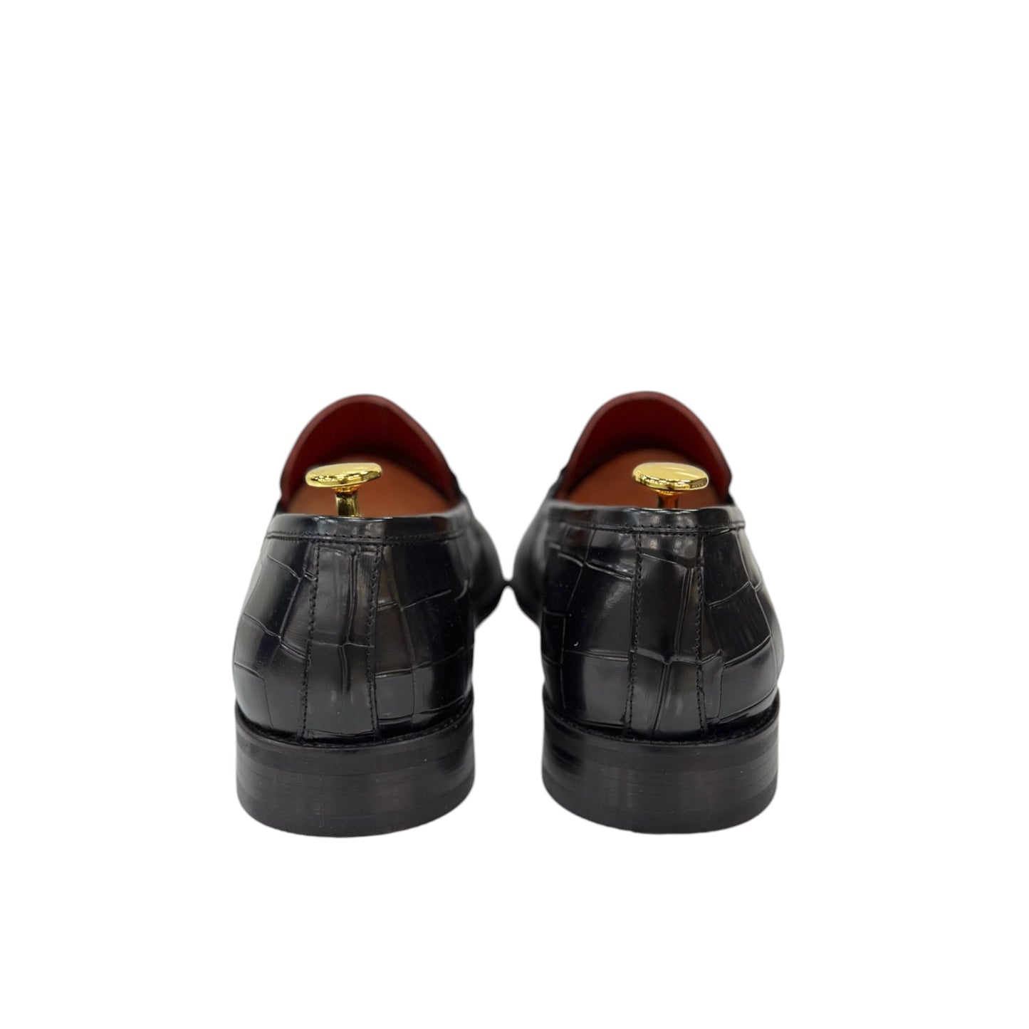 Black Istanbul Fashion by Raad Red Bottom Shoes With Unique Textured Leather with Gold Finish Buckle-1700