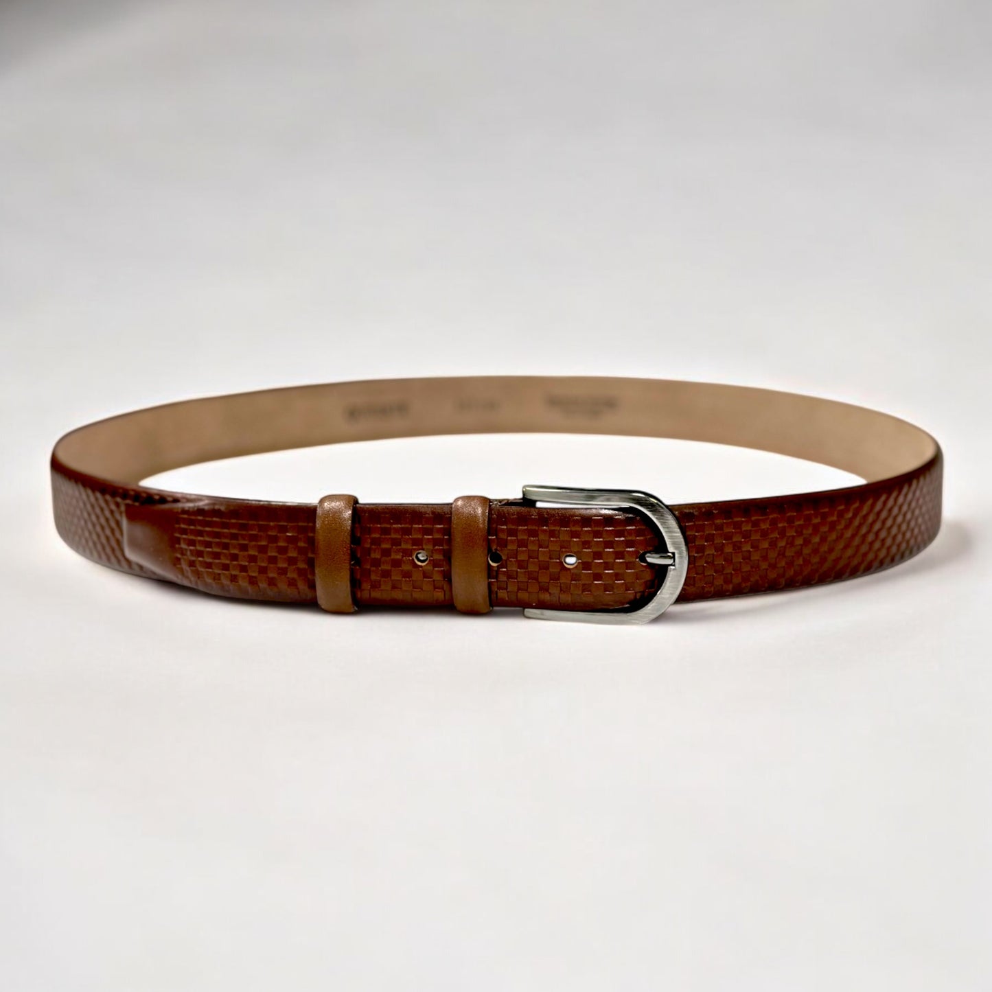 Brown Leather Belt with Silver Buckle - 14
