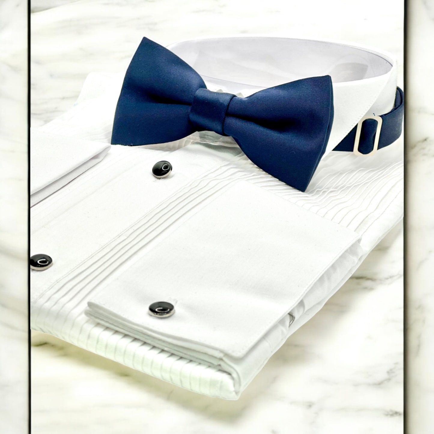 Navy  Bow Tie with Adjustable Strap-Reversible  Mat Fabric