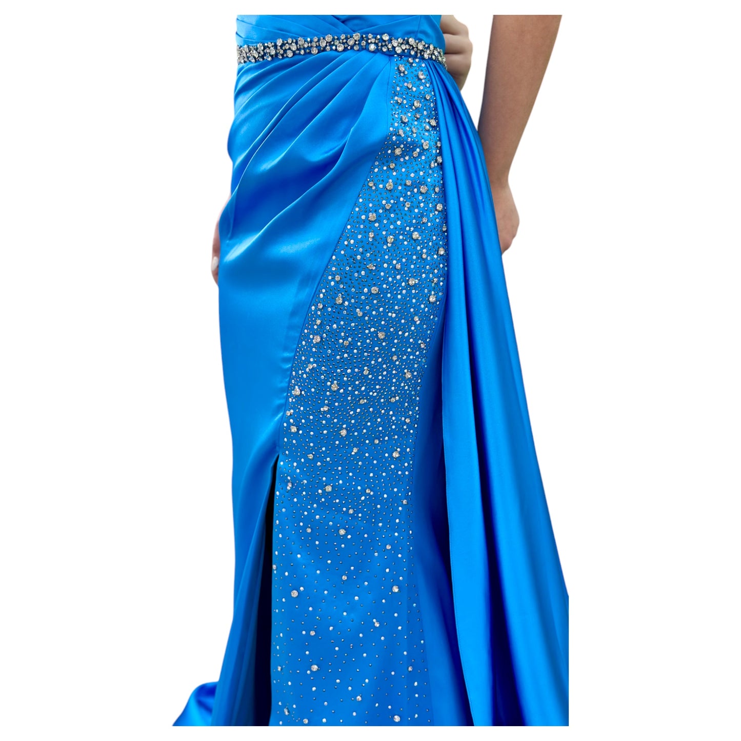 Sexy Blue Long Dress- Detailed with Beautiful Crystals and Sequins