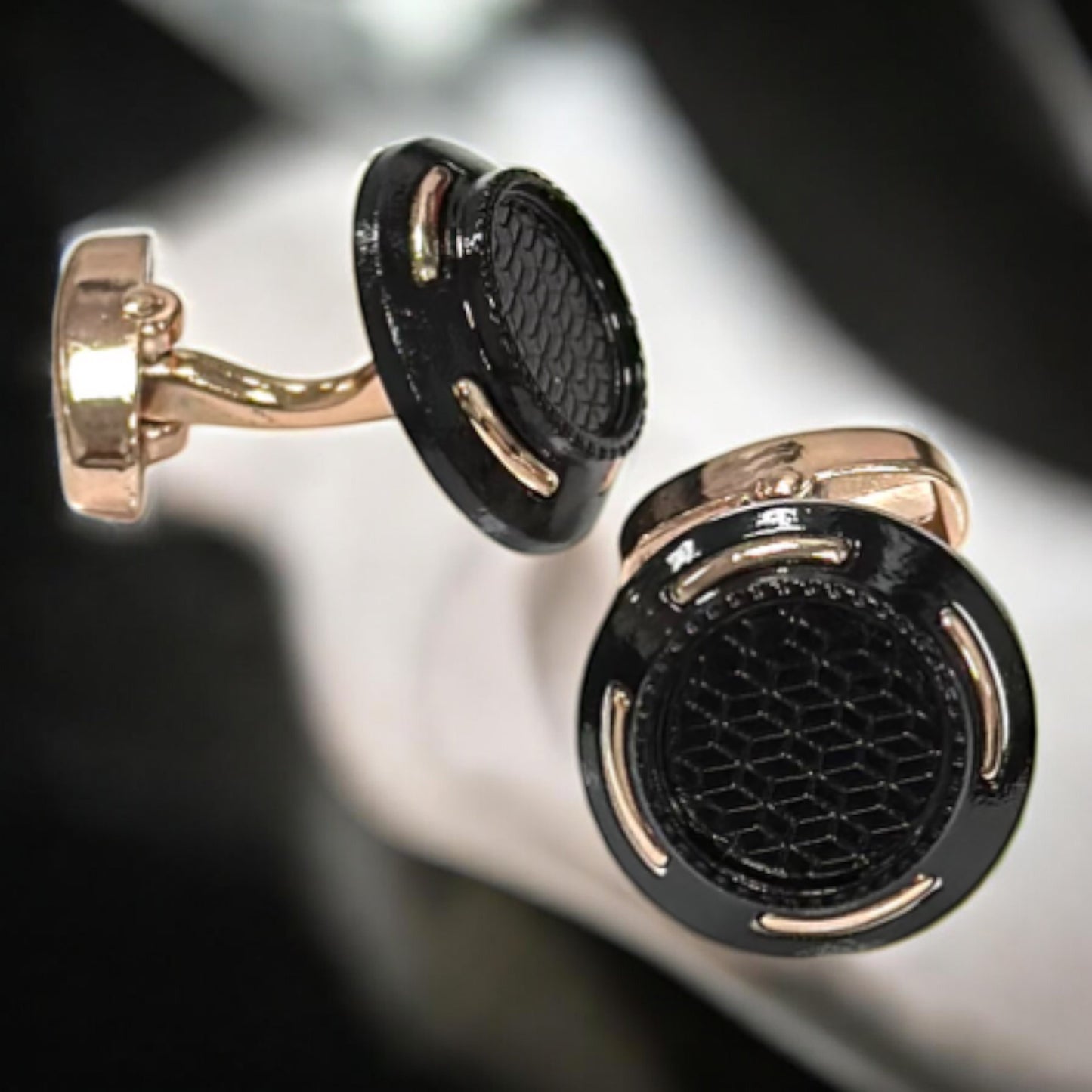 Round Black Matte and Shiny Rose Gold Finish  - Istanbul Fashion Cufflinks - 47