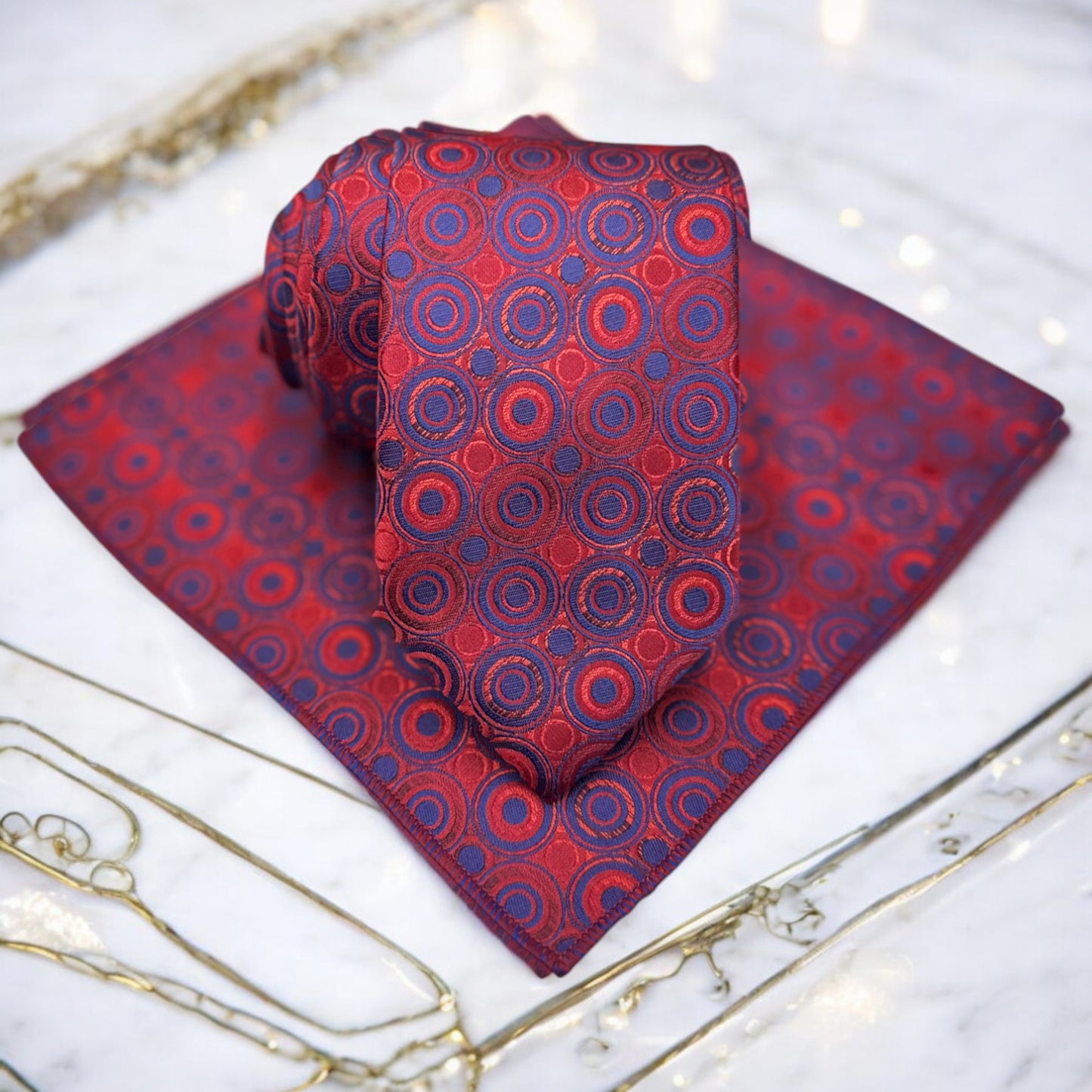 Elegantly Patterned with Red and Navy Circles - Istanbul Fashion Tie - Classic Wide