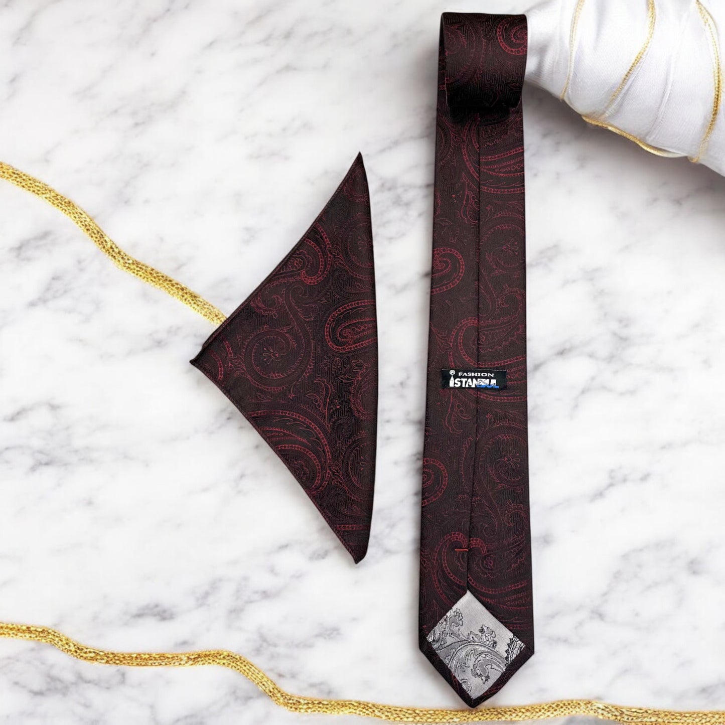 Patterned Red and Black   - Istanbul Fashion Tie - Classic Wide