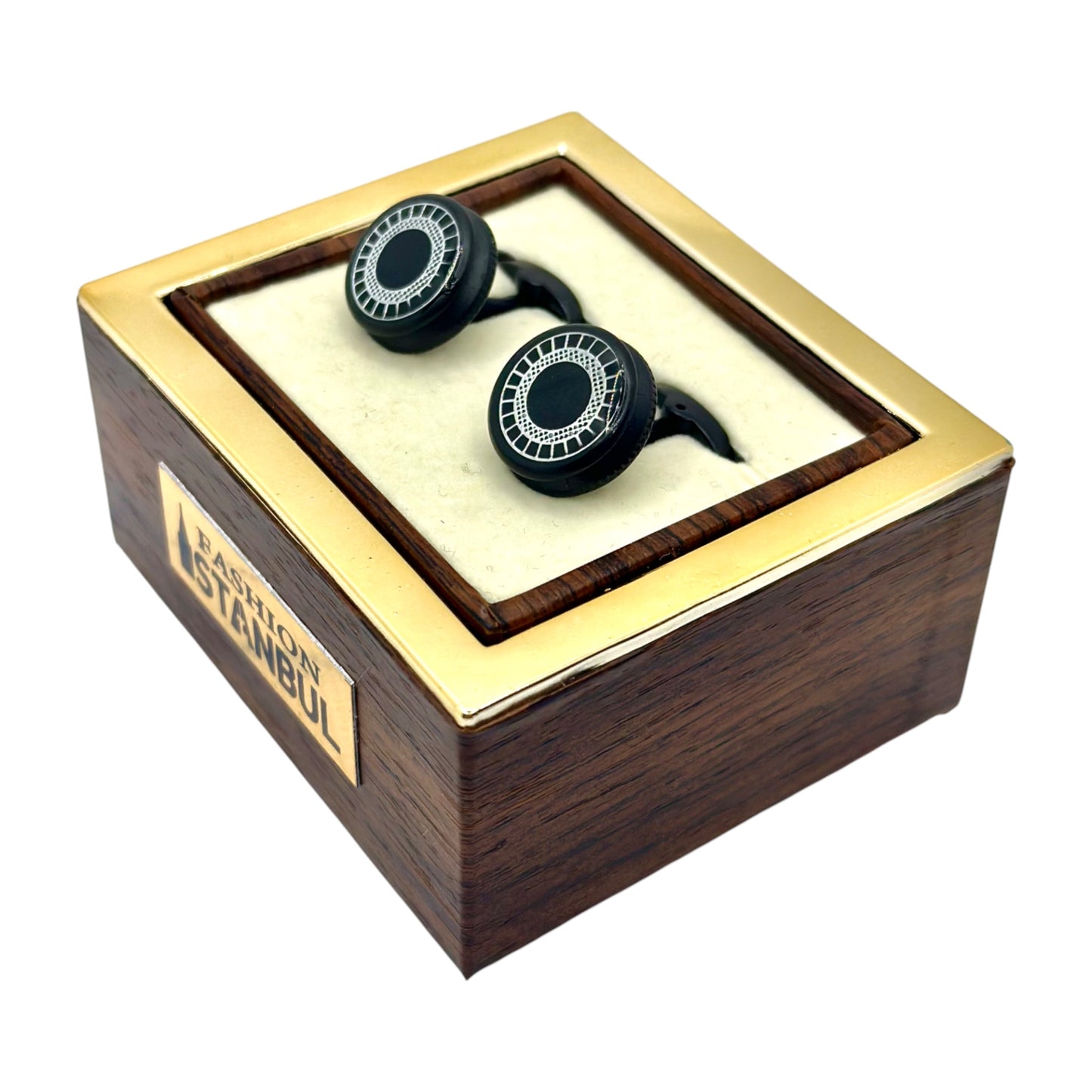 Round Istanbul Fashion Cufflinks -Black on Black and Silver Details  - 14